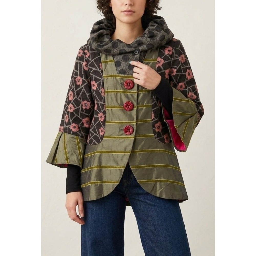 Y2K An Ren New York Wool Blend Silk Ruffle Opera Collar 3/4 Sleeve Jacket XLarge
